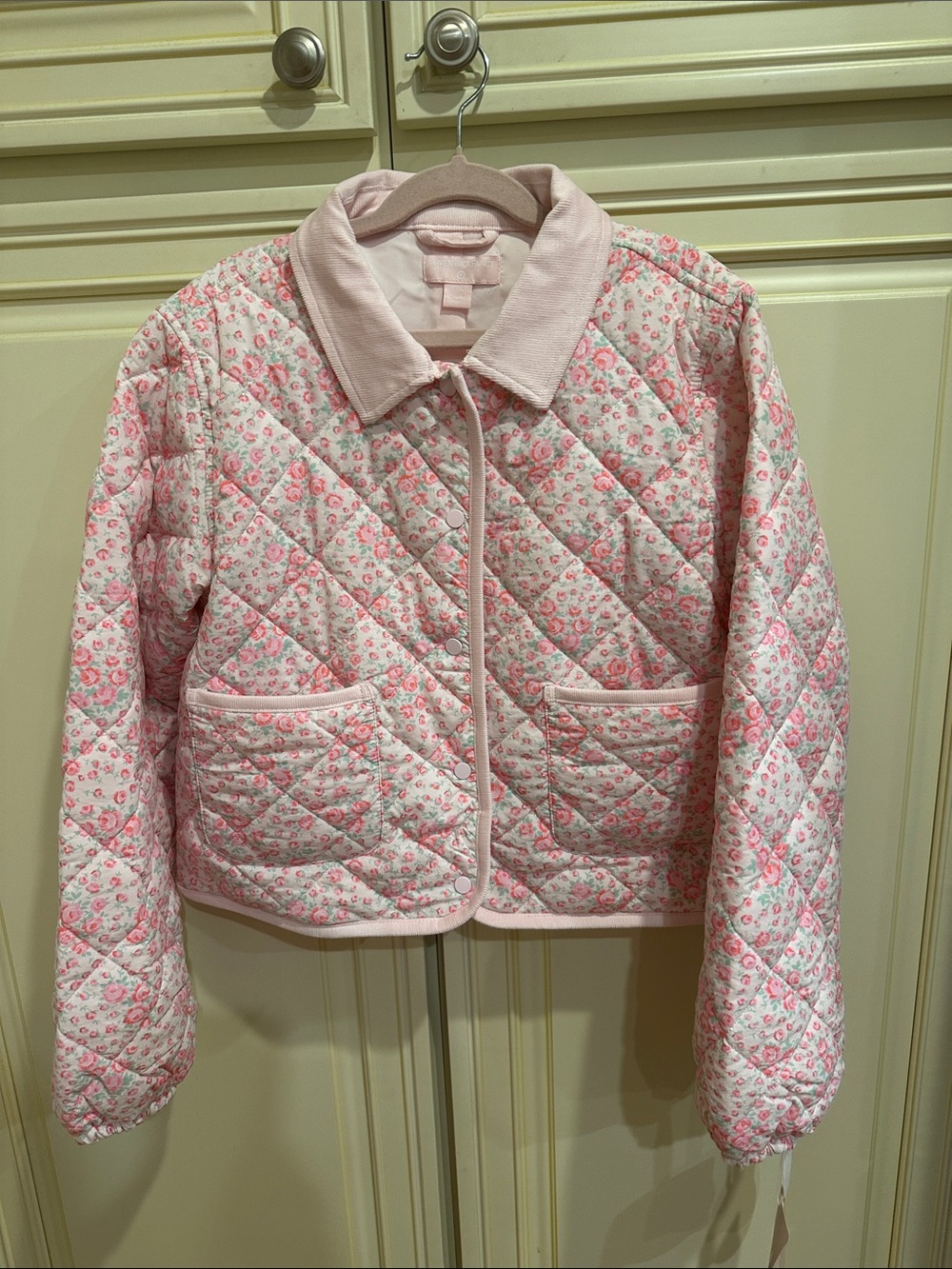 LoveShackFancy Pink Quilted Floral Puffer Jacket
